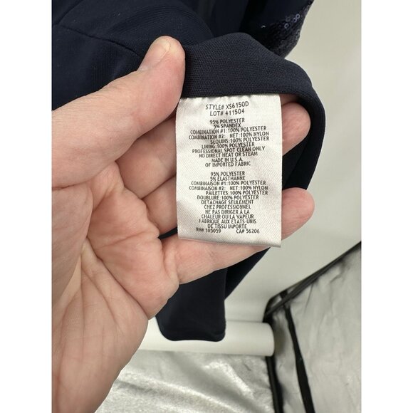 XSCAPE dress capelet sequins formal party evening cocktail sheer navy blue 12 - Picture 9 of 9